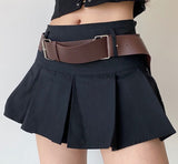 Wenkouban - Y2K Corduroy Pleated Mini Skirt // Black