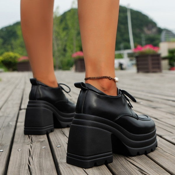 Wenkouban - Black Casual Frenulum Solid Color Round Out Door Wedges Shoes (Heel Height 3.94in)