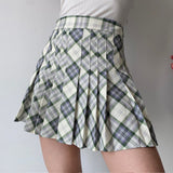 Wenkouban - Seoul Style Plaid Tennis Skirt // Mint