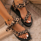Wenkouban - Leopard Print Casual Patchwork With Bow Round Comfortable Shoes