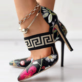 Wenkouban - Black Casual Patchwork Printing Pointed Out Door Shoes (Heel Height 4.72in)