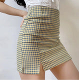 Wenkouban - Olive Check Mini Skirt