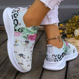 Wenkouban - White Casual Patchwork Printing Round Mesh Breathable Comfortable Out Door Shoes