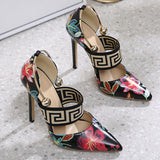 Wenkouban - Black Casual Patchwork Printing Pointed Out Door Shoes (Heel Height 4.72in)