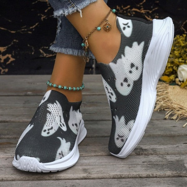 Wenkouban - Black Casual Patchwork Printing Round Comfortable Out Door Shoes