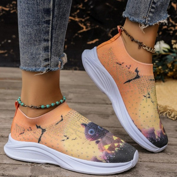 Wenkouban - Light Yellow Casual Sportswear Daily Patchwork Printing Rhinestone Round Comfortable Out Door Shoes