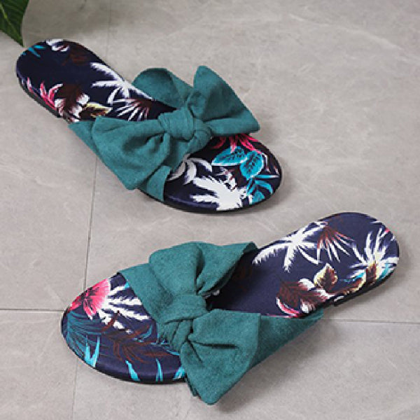 Wenkouban - Green Casual Daily Patchwork With Bow Round Comfortable Shoes