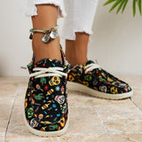 Wenkouban - Black Casual Patchwork Printing Round Comfortable Shoes