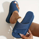 Wenkouban - Blue Casual Patchwork Solid Color Round Comfortable Wedges Shoes