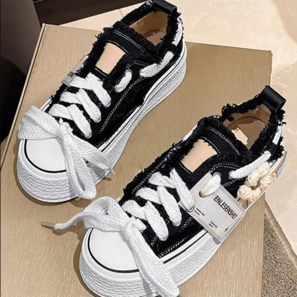 Wenkouban - Black Casual Daily Patchwork Frenulum Contrast Round Comfortable Out Door Shoes