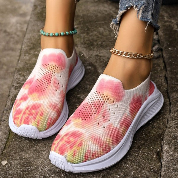 Wenkouban - Pink Casual Sportswear Daily Patchwork Tie-dye Round Mesh Breathable Comfortable Out Door Shoes