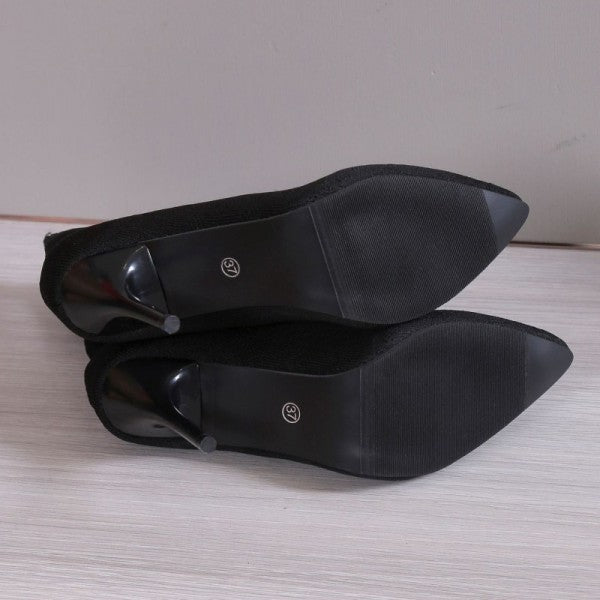 Wenkouban - Black Casual Patchwork Pointed Comfortable Out Door Shoes (Heel Height 3.54in)