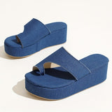 Wenkouban - Blue Casual Patchwork Solid Color Round Comfortable Wedges Shoes