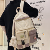 Wenkouban College Student Women Harajuku Backpack Cute Badge School Bag Book Lady Kawaii Backpack Nylon Girl Trendy Fashion Bag Female New