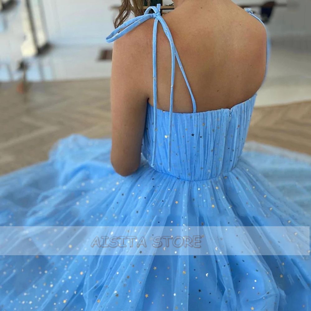Blue A Line Prom Dresses Sweetheart Sleeveless Tulle Formal Wedding/Evening Party Dress for Graduation Vestidos De Fiesta