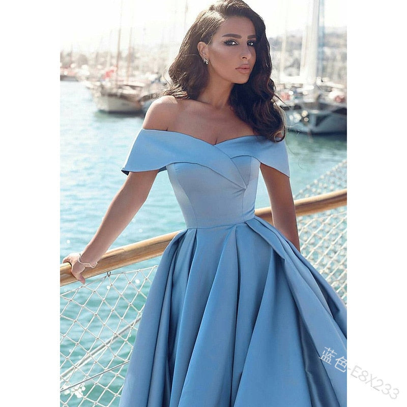 Fashion Elegant Boat Neck Evening Dresses for Women Party Classy Night Lady Sexy Off The Shoulder Slit Ball Gown Prom Vestidos