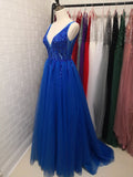 Sexy V-Neck Long Prom Dresses 2020 Beaded Beading Crystal High Splits Backless A-Line Formal Gown Party Dress