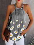 Wenkouban Womens Summer Daisy Tank Halter Neck Bandage Sexy Vest Long Camisole Sleeveless Sunflower Print Denim Women Blouse Tops T-Shirts