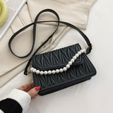 WENKOUBAN BACK TO COLLEGE    Pearl Chain Strap Handbags For Women Designer Pu Leather Shoulder Bag Plaid Simple Female Crossbody Bag Small Square Bag