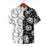 Wenkouban 2023 Hip Hop Shirt Streetwear Men Hawaiian Shirt Fire Skull Chain Harajuku Beach Shirt Hiphop Shirts Summer Tops Short Sleeve