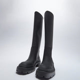 Wenkouban 2023 New Round Toe Platform Women Knee High Boots Slip On Casual Chunky Heel Women Long Boots Luxury Brand Designer Winter Shoes