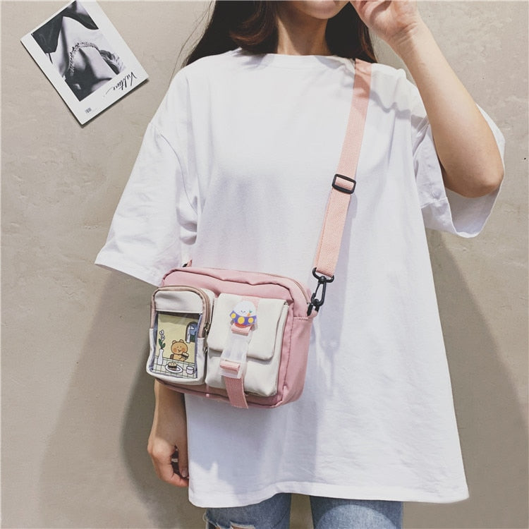 Wenkouban  Japanse Style Kawaii Bag Girls Student Small Nylon Bag Mutipockets Transparent Crossbody Bags Women New Shoulder Bag Bolsa Mujer