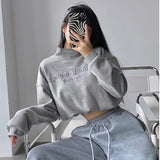 Graduation Gifts Turtleneck Long Sleeve Short Open Navel Pullover Sweatshirt Letter Embroidered Loose With Ruched Tops 9N2W