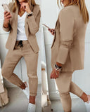 Wenkouban 2023 Women New Autumn Lapel Collar Blazer Coat & Drawstring Pants Set Long Leggings Suit Elegant 2 Piece Jacket Outfits