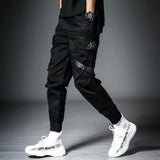 Wenkouban Mens Vintage Hip Hop Style Baggy Jeans Men's Side Pockets Cargo Harem Pants Ribbons Black Hip Hop Casual Male Joggers Trousers Fashion Casual Streetwear Pants 5XL