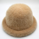 Wool Elegant Women Hat Dome Short Brim Hats Female British Retro Autumn Winter Basin Cap Faux velvet Hat RC2070