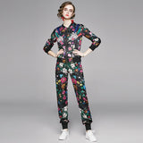 Wenkouban 2022 Autumn European   Fashion  Casual Women  Flower  Printing Jacket Jacket + Pants   2 Piece Sets