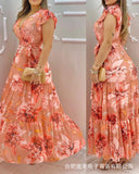 WENKOUBAN Spot 2023 new female fashion pink printed V-neck chiffon dress