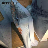 BEPEITHY One Shoulder Wedding Party Dress Long Sleeve 2021 Vestido De Festa Long Evening Prom Dress