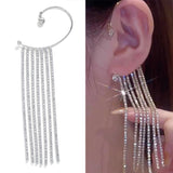 Wenkouban 20 Style Luxury Shiny Crystal Rhinestone Long Tassel Ear Cuff No Pierced Ear Clip Earrings For Women Wedding Korean Trend Jewelry