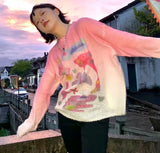 Wenkouban Japan Sweet Pink Pullover Girls Butterfly Print Knitted Oversized Sweaters Gradient Women Autumn Designer Clothes Kawaii
