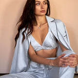 Wenkouban Solid Satin Robe Set With Bra Sexy Pajamas Set Female Home Suit For Women Pajama 2022 Spring Long Sleeve Sleepwear Fashion