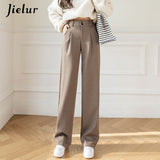 Wenkouban Woolen Wide Leg Pants Black Khaki Winter Korean Style Women Trousers High Waist Loose Straight Mopping Long Pants