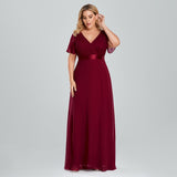 Plus Size Evening Dresses Long XUCTHHC Elegant A Line V Neck Ruffles Chiffon Formal Wedding Party Dress Robe De Soiree 2021