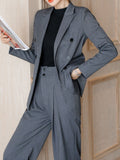 Graduation gift Women's Spring Casual Blazer Pantsuit Fashion Long Sleeve Jacket+Wide Leg Pant 2 Piece Set Office Ladies Business Trousers Suit