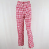 Wenkouban Pink Plaid Print Vintage Pants Women Casual High Waisted Long Trousers Fashion Skinny Pants Capris Spring