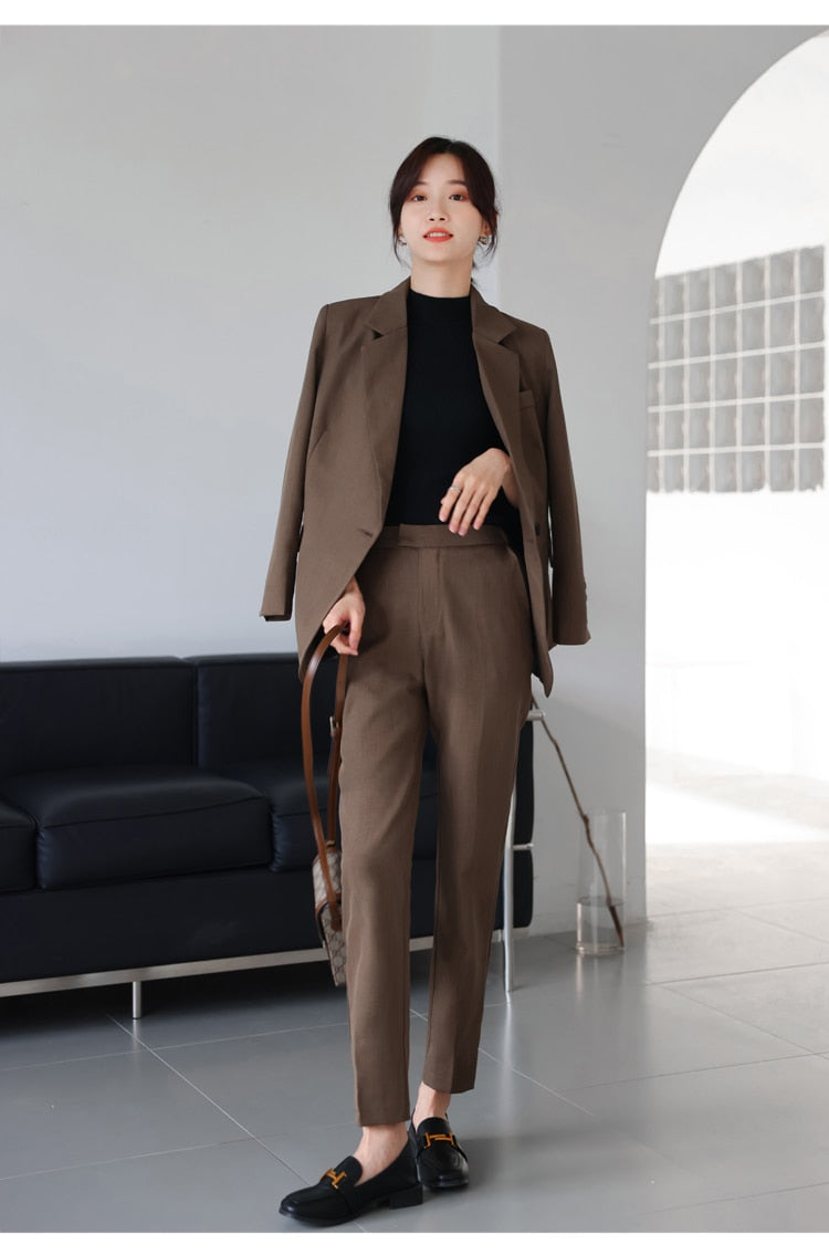 Wenkouban Graduation gift New Women's Blazer And Pants Two Piece Set Office Lady Elegant Workwear Female Formal Slim Solid Trousers Suit