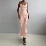 Women Sexy Spaghetti Strap Long Dress 2022 Summer Elegant Satin Party Maxi Sundress Fashion Hollow Backless Club Vestidos