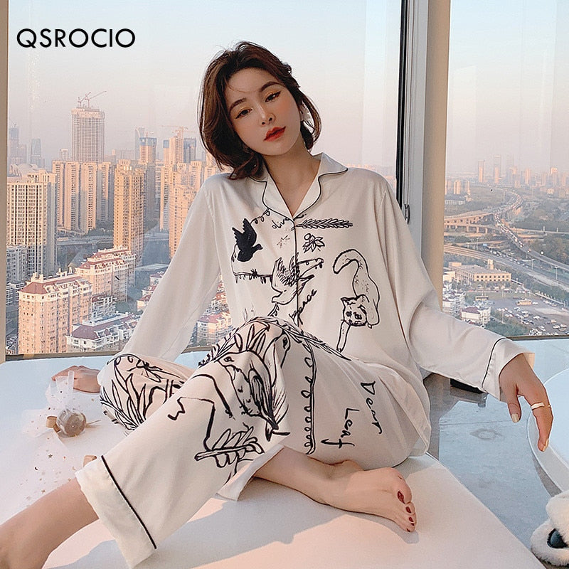 Wenkouban High Quality Women's Pajamas Set Houndstooth Ins Style Sleepwear Cotton V Neck Homewear Casual Nightwear пижама женская