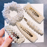 3/4/5pcs/Set Women Girls Elegant Full Pearls Geometric Hair Clips Sweet Hair Ornament Hairpin Barrette Headband Hair Accessories