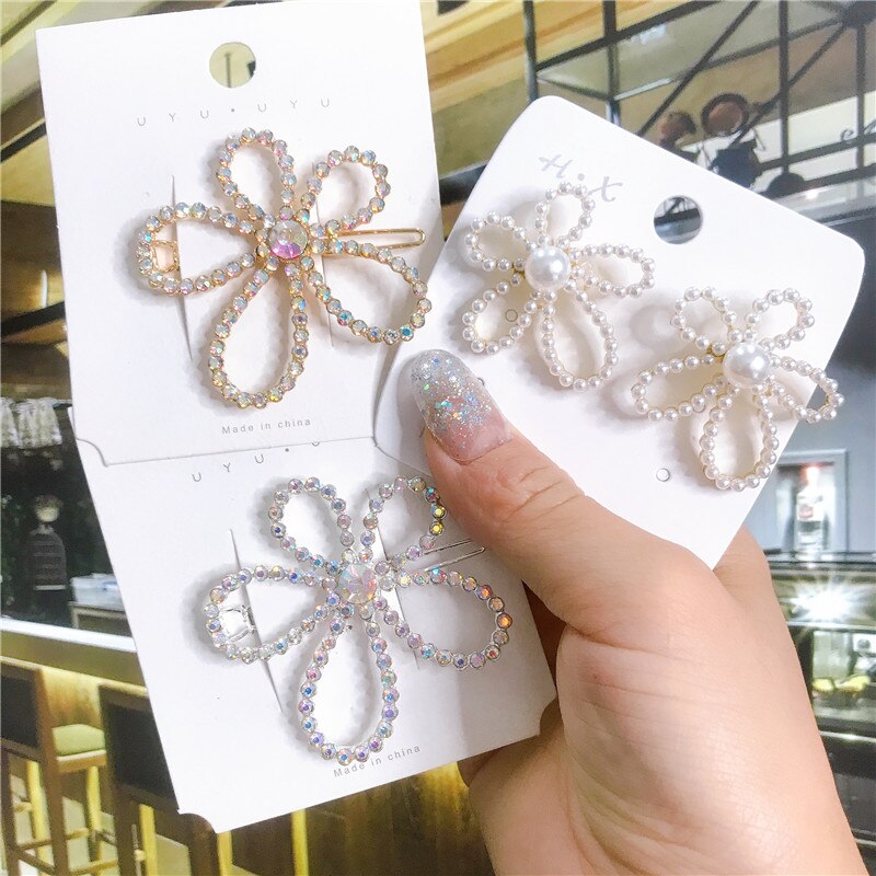 Wenkouban Fashion Hair Accessories for Women AB Crystal Big Flower Hairpins Girls Korean Gold Silver Color Hair Clip Jewelry Wedding 2022