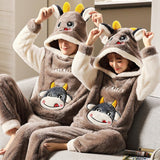 Wenkouban Couples Pajamas Set Coral Fleece Sleepwear Autumn Winter New Cute Lounge Wear Casual Pyjamas Suit Nightwear Panda Home Clothes