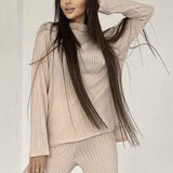 Wenkouban Back To School Women Knitted Outfits Two Piece Set Solid Casual Pullover Tops Hight Waist Long Pants Suit Autumn Winter Oversized Sweater Suits