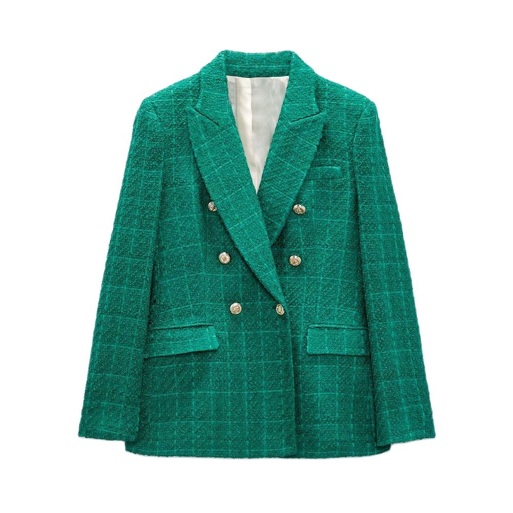 Wenkouban Women jacket Autumn 2023 NEW Double Breasted Tweed Check Blazer Coat Vintage Long Sleeve Top Pockets Female Outerwear Chic hot