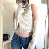 Graduation Gifts  Y2k Knitted Turtleneck Sweater Vest with Long Sleeve Solid Indie Vintage Crop Tops Fall Winter Clothes Women C88-DZ20