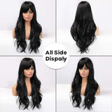 Wenkouban  Long Black Wigs Cosplay Body Wave Synthetic Wigs With Bangs For White/Black Women Brazilian American Natural Hair